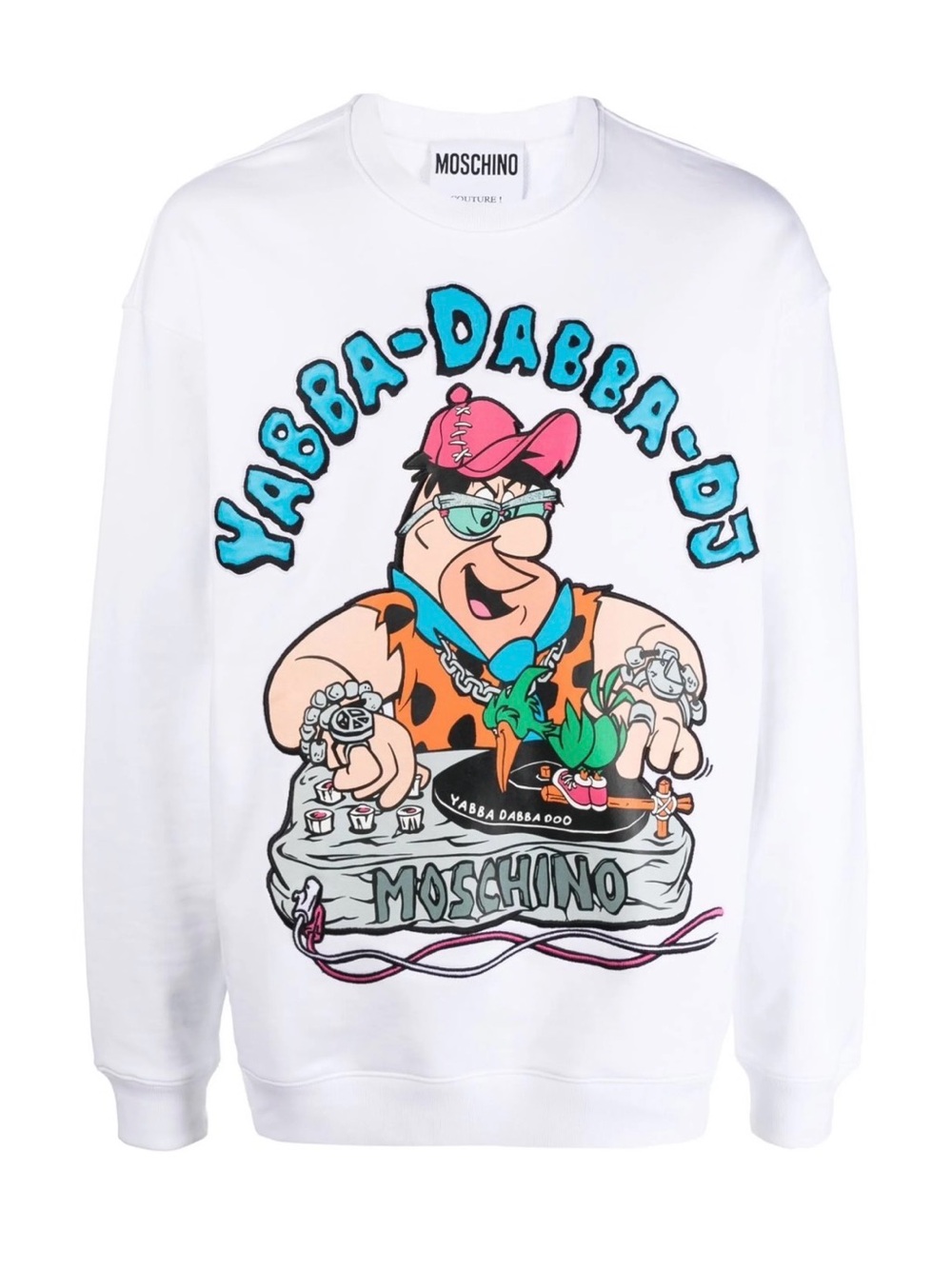 NWT Moschino x The Flintstones Fred Flintstone DJ Sweatshirt White L US 8